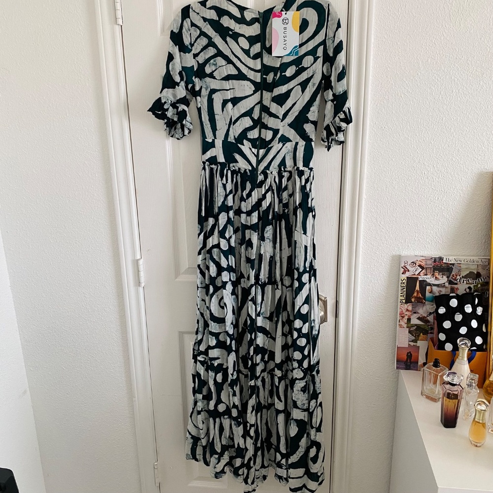 Busayo Tomi Green & White V-Neck High-Low Maxi Dress - Picture 11 of 13